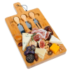 Bamboo Cheese Board and Knife Set - 12x8 inch Charcuterie Board with Magnetic Cutlery Storage - Wood Serving Tray with Handle