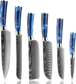 8-inch Chef Knife with Blue Resin Handle (Option: Blue 6piece set)