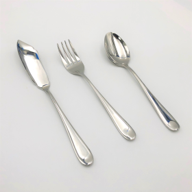 Stainless steel serving fork and knife and a large Fish Knife set of 3 pieces great for entertaining (Color: White)