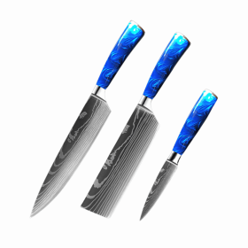 8-inch Chef Knife with Blue Resin Handle (Option: Red 3pcs setB)