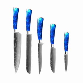 8-inch Chef Knife with Blue Resin Handle (Option: Blue 5piece setC)