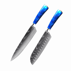 8-inch Chef Knife with Blue Resin Handle (Option: Blue 2piece set)