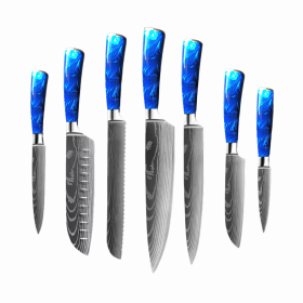 8-inch Chef Knife with Blue Resin Handle (Option: Blue 7piece set)