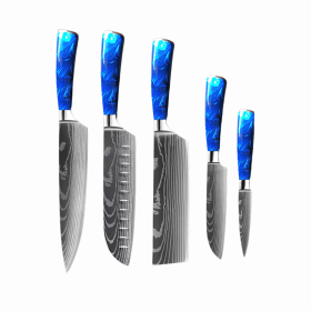 8-inch Chef Knife with Blue Resin Handle (Option: Blue 5piece set)