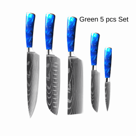 8-inch Chef Knife with Blue Resin Handle (Option: Green 5pcs set)