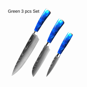 8-inch Chef Knife with Blue Resin Handle (Option: Green 3pcs set)