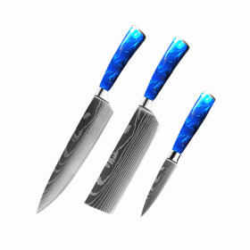 8-inch Chef Knife with Blue Resin Handle (Option: Blue 3piece setB)