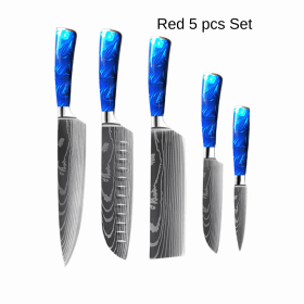 8-inch Chef Knife with Blue Resin Handle (Option: Red 5pcs set)