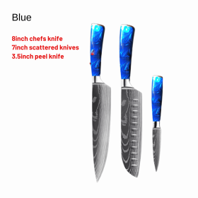 8-inch Chef Knife with Blue Resin Handle (Option: Blue 3PC)