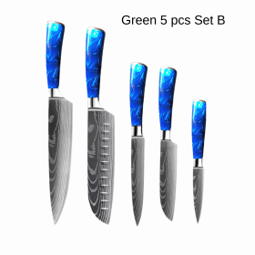 8-inch Chef Knife with Blue Resin Handle (Option: Green 5pcs set B)