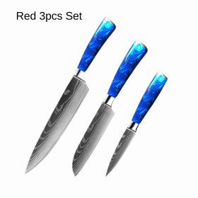 8-inch Chef Knife with Blue Resin Handle (Option: Red 3pcs set)