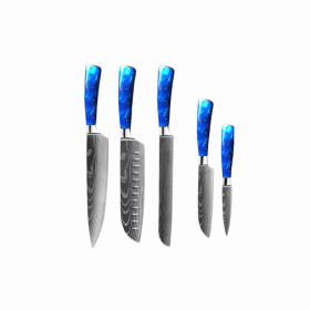 8-inch Chef Knife with Blue Resin Handle (Option: Blue 5PC)