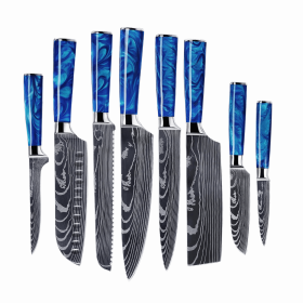 8-inch Chef Knife with Blue Resin Handle (Option: Blue 8piece set)