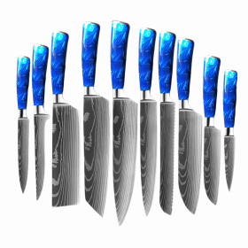 8-inch Chef Knife with Blue Resin Handle (Option: Blue 9piece set)