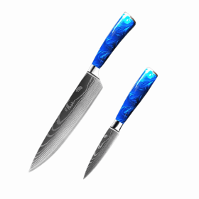 8-inch Chef Knife with Blue Resin Handle (Option: Blue 2piece setC)