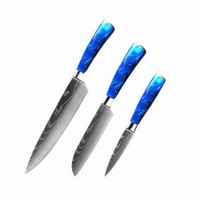 8-inch Chef Knife with Blue Resin Handle (Option: Blue 3piece set)