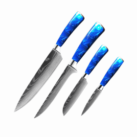 8-inch Chef Knife with Blue Resin Handle (Option: Blue 4piece setB)