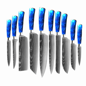 8-inch Chef Knife with Blue Resin Handle (Option: Blue 10piece set)