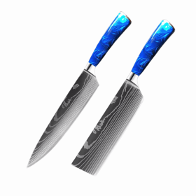 8-inch Chef Knife with Blue Resin Handle (Option: Blue 2piece setB)