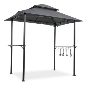 Outdoor Grill Gazebo 8 x 5 Ft;  Shelter Tent;  Double Tier Soft Top Canopy and Steel Frame with hook and Bar Counters (Color: gray)